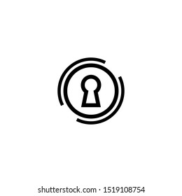 black hey hole in circle.  line icon. Padlock, lock symbol isolated on white. Flat vector illustration. safety button. Pass word. Case. 