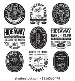 Black hideaway ranch adventure vector badges on a white background