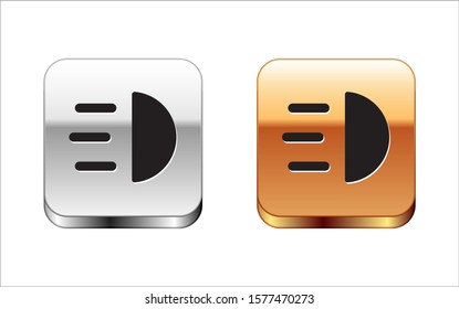 Black High beam icon isolated on white background. Car headlight. Silver-gold square button. Vector Illustration