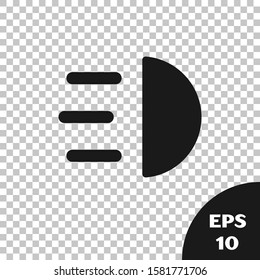 Black High beam icon isolated on transparent background. Car headlight.  Vector Illustration