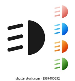 Black High beam icon isolated on white background. Car headlight. Set icons colorful. Vector Illustration