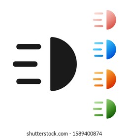 Black High beam icon isolated on white background. Car headlight. Set icons colorful. Vector Illustration