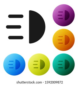 Black High beam icon isolated on white background. Car headlight. Set icons colorful circle buttons. Vector Illustration