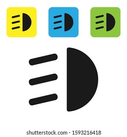 Black High beam icon isolated on white background. Car headlight. Set icons colorful square buttons. Vector Illustration