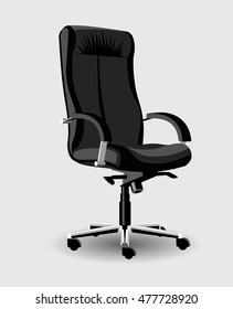 Black high detail leather office adjustable chair with arms for boss vector; office chair high detail; 