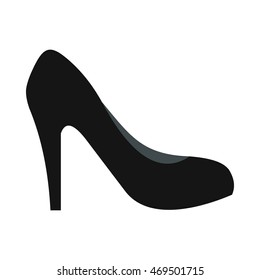 Black high heel shoe icon in flat style on a white background