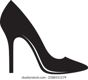 Black High Heel Shoe Silhouette Vector Illustration on White Background