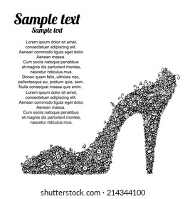 Black high heel shoes with flowers. Dress shoes, floral  pattern. Isolated on a white background - vector 