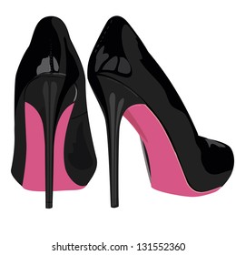 Black high heel shoes with pink soles. vector illustration