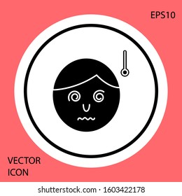 Black High human body temperature or get fever icon isolated on red background. Disease, cold, flu symptom. White circle button. Vector Illustration