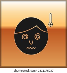 Black High human body temperature or get fever icon isolated on gold background. Disease, cold, flu symptom.  Vector Illustration