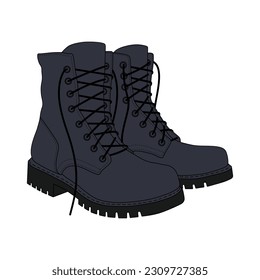 Dibujo de la ilustración del fondo blanco de las botas de alta encaje negro