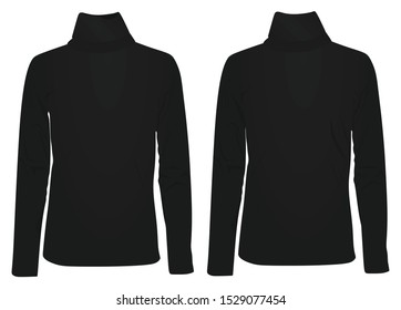 Black high neck long sleeve t shirt. vector illustration