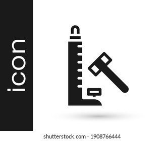 Black High striker attraction with big hammer icon isolated on white background. Attraction for measuring strength. Amusement park.  Vector