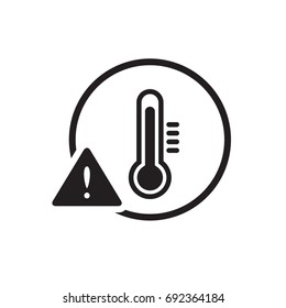 Black high temperature warning sign / icon, simple protection flat design concept vector for app ads label web banner button ui ux interface elements isolated on white background