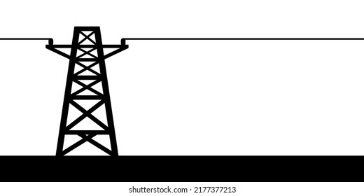Black high voltage electric pole power on white background flat vector icon design.