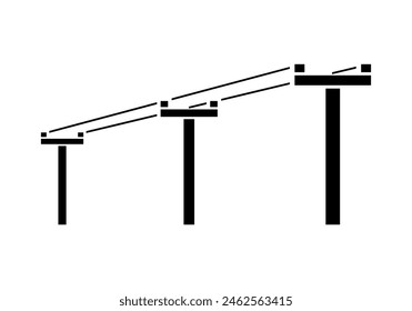 Black high voltage power electric pole transmit electricity icon flat vector design