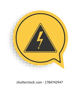 Black High voltage sign icon isolated on white background. Danger symbol. Arrow in triangle. Warning icon. Yellow speech bubble symbol. Vector.