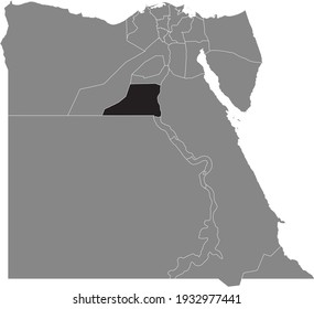 Black highlight location map of the Egyptian Minya governorate inside gray map of the Arab Republic of Egypt