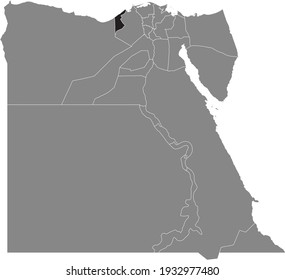 Black highlight location map of the Egyptian Alexandria governorate inside gray map of the Arab Republic of Egypt