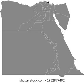 Black highlight location map of the Egyptian Damietta governorate inside gray map of the Arab Republic of Egypt