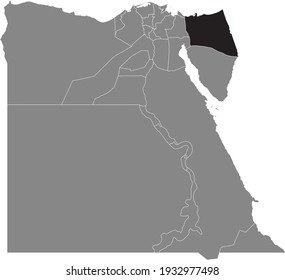 Black highlight location map of the Egyptian Dakahlia governorate inside gray map of the Arab Republic of Egypt
