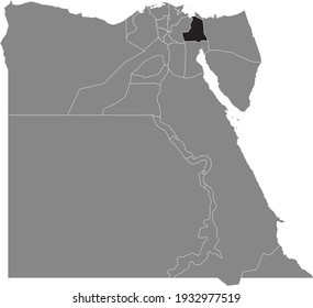 Black highlight location map of the Egyptian Ismailia governorate inside gray map of the Arab Republic of Egypt