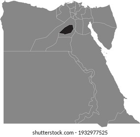 Black highlight location map of the Egyptian Faiyum governorate inside gray map of the Arab Republic of Egypt