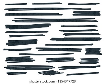 Black highlight marker lines or vector highlighter and ink paint brush strokes