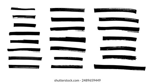 Black highlight marker stripes isolated on white background. Marker pen lines hand drawn set. Vector graphic stylish design elements.