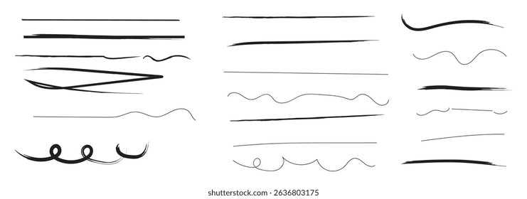 Black highlight marker stripes isolated on white background. Marker pen lines hand drawn set. 