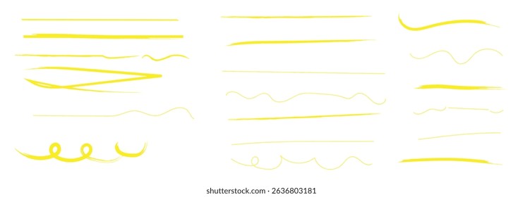 Black highlight marker stripes isolated on white background. Marker pen lines hand drawn set. 