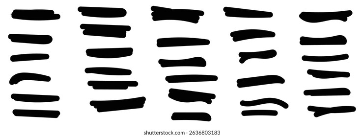 Black highlight marker stripes isolated on white background. Marker pen lines hand drawn set. 