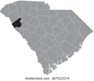 Mapa de ubicación resaltado en negro del condado de Abbeville dentro del mapa administrativo gris del estado federal de Carolina del Sur, Estados Unidos