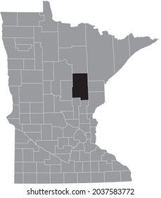Black highlighted location map of the Aitkin County inside gray map of the Federal State of Minnesota, USA