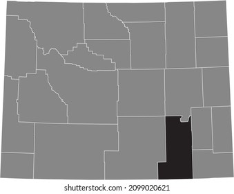 Black highlighted location map of the Albany County inside gray administrative map of the Federal State of Wyoming, USA