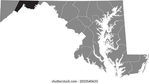 Black Highlighted Location Map Of The Allegany County Inside Gray Map Of The Federal State Of Maryland, USA