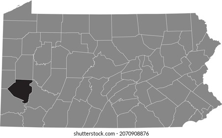 Black highlighted location map of the Allegheny County inside gray administrative map of the Federal State of Pennsylvania, USA