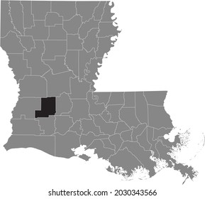 Mapa de ubicación resaltado en negro de la parroquia Allen dentro del mapa gris del estado federal de Louisiana, EE.UU.