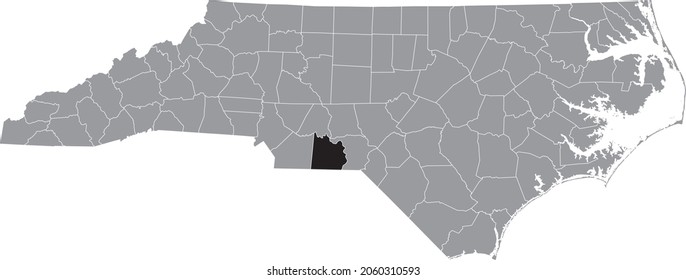 Black highlighted location map of the Anson County	inside gray administrative map of the Federal State of North Carolina, USA