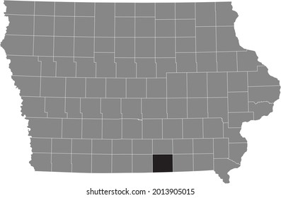 Black highlighted location map of the Appanoose County inside gray map of the Federal State of Iowa, USA