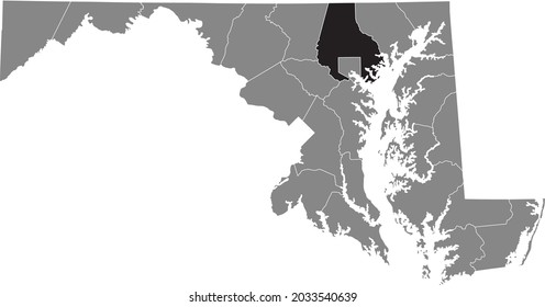 Black Highlighted Location Map Of The Baltimore County Inside Gray Map Of The Federal State Of Maryland, USA