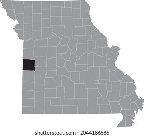 Schwarz markierte Standortkarte des Bates County in grauer Karte des Bundesstaates Missouri, USA