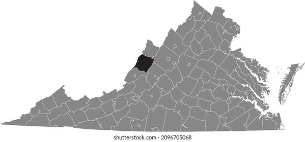 Black highlighted location map of the Bath County inside gray administrative map of the Federal State of Virginia, USA