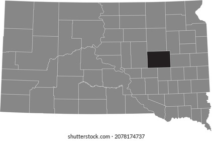Black highlighted location map of the Beadle County inside gray administrative map of the Federal State of South Dakota, USA
