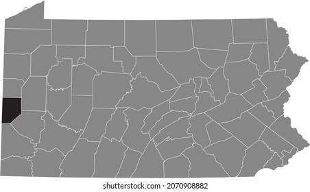 Black highlighted location map of the Beaver County	inside gray administrative map of the Federal State of Pennsylvania, USA