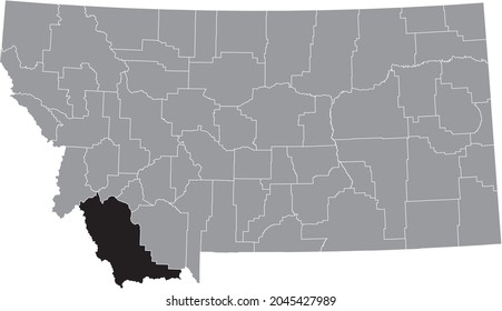 Black highlighted location map of the Beaverhead County inside gray map of the Federal State of Montana, USA