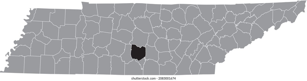 Mapa de ubicación resaltado en negro del condado de Bedford dentro del mapa administrativo gris del estado federal de Tennessee, Estados Unidos