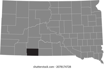 Black highlighted location map of the Bennett County inside gray administrative map of the Federal State of South Dakota, USA