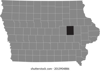 Black highlighted location map of the Benton County inside gray map of the Federal State of Iowa, USA